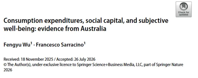 Consumption expenditures, social capital, and subjective well-being: evidence from Australia | Springer