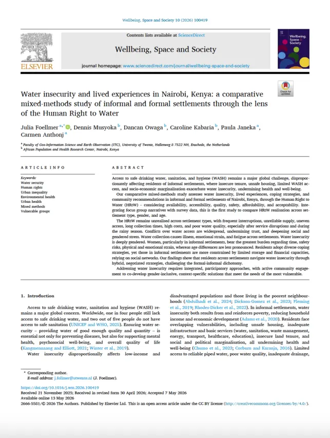 Water insecurity and lived experiences in Nairobi, Kenya: a comparative mixed-methods study of informal and formal settlements through the lens of the Human Right to Water | ELSEVIER